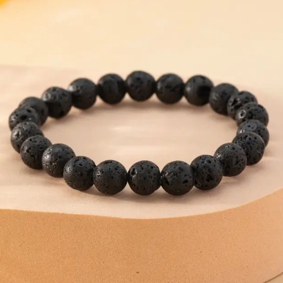 Lava Stone Natural Stone 8mm Beads Stretchable Bracelet Beaded Volcanic Rock - Picture 1 of 3